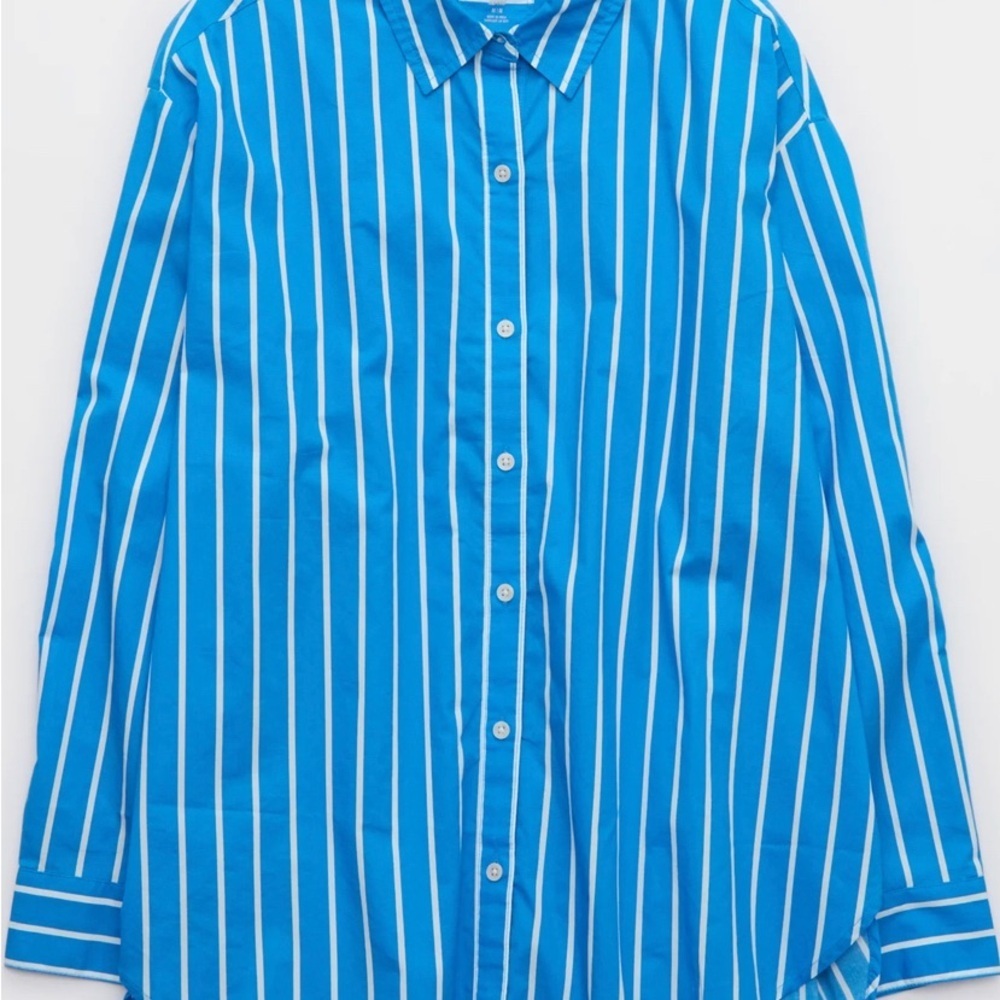Aerie Striped Button-Up in Blue and White XS - Picture 3 of 10